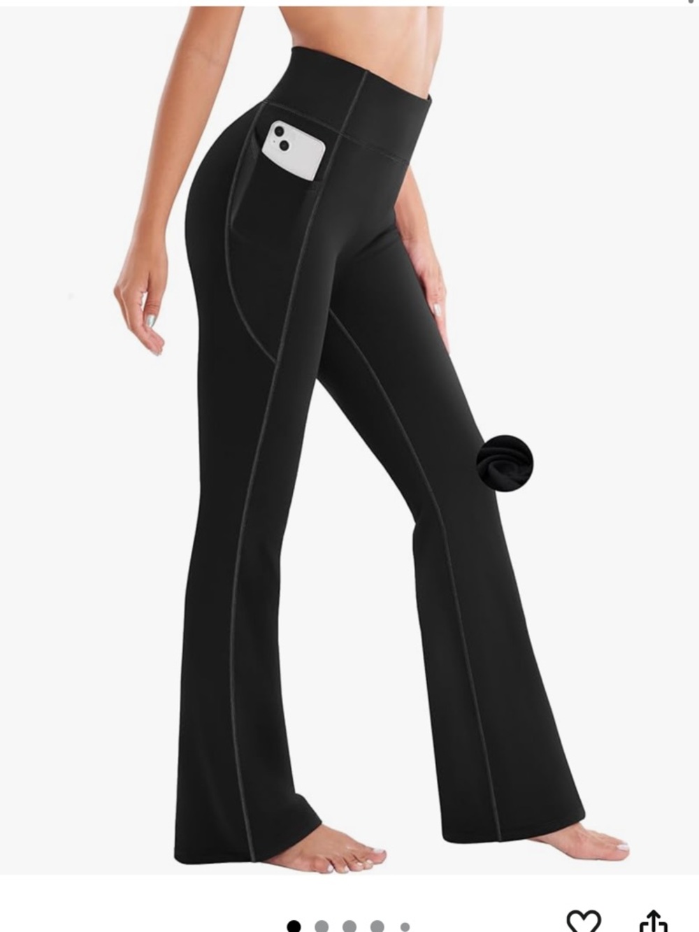 Ewedoos Fleece Lined Pants Women Thermal Yoga Pants with Pockets, Black, Size L